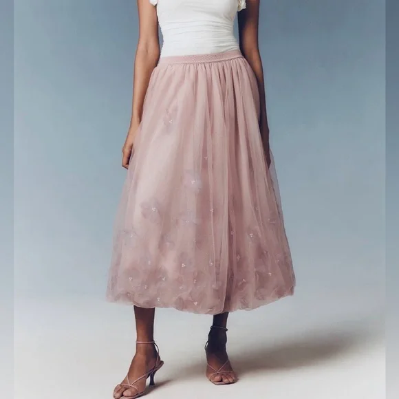 Anthropologie Blossom Bubble Lavender and Pink Tulle Midi Skirt Medium - Picture 4 of 11